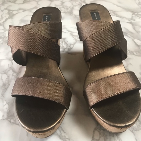 Steven By Steve Madden Shoes - STEVEN by Steve Madden Bronze Strap Cork Wedges